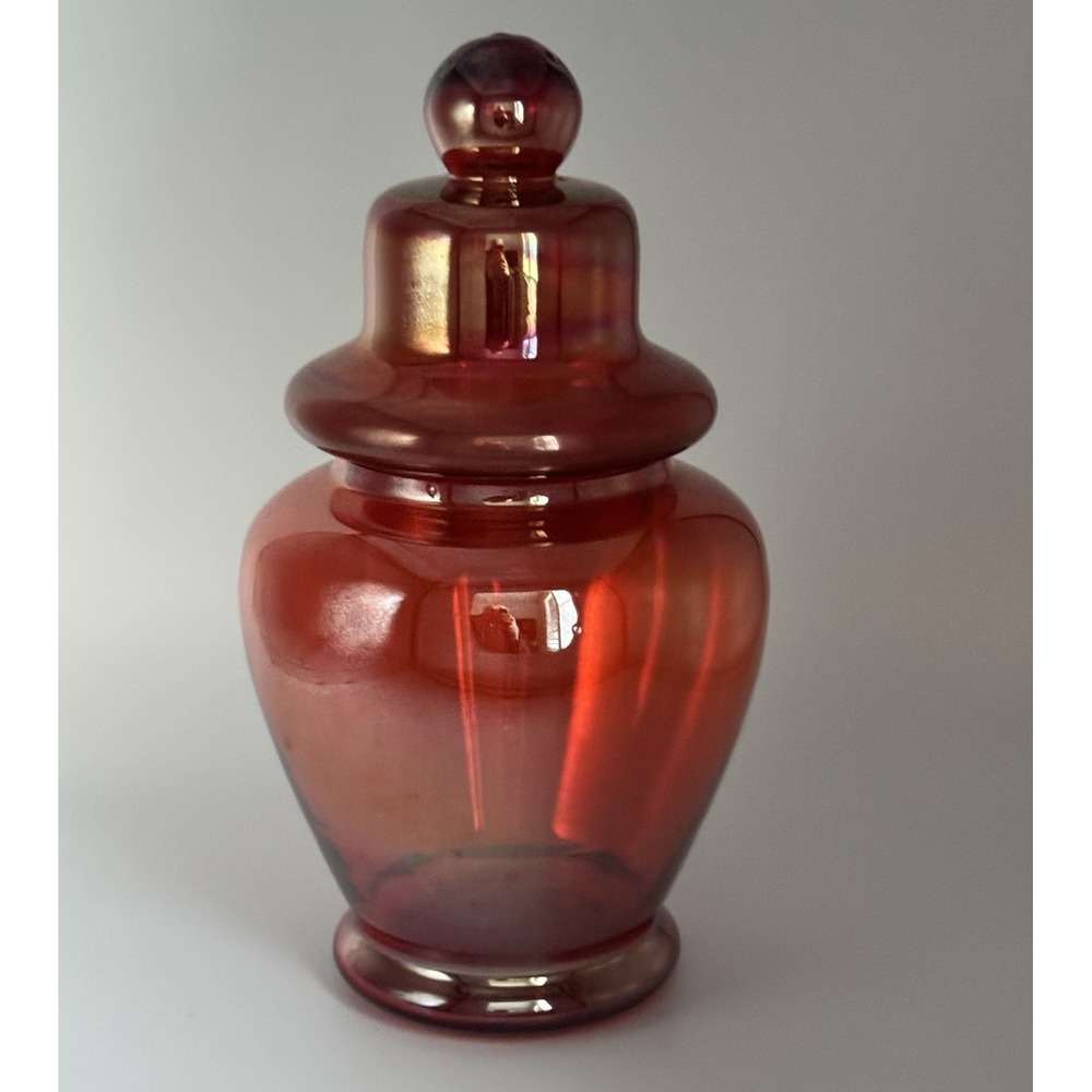 Ruby Red Glass Lidded Jar Apothecary Candy Dish Vintage Style 11.5"